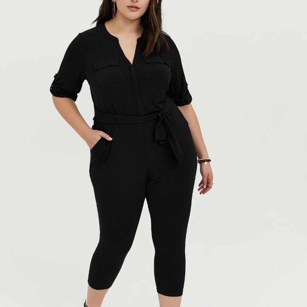 Torrid - Studio Knit Black Short Sleeve Cropped Jumpsuit/Jumper Size 1x 14/16